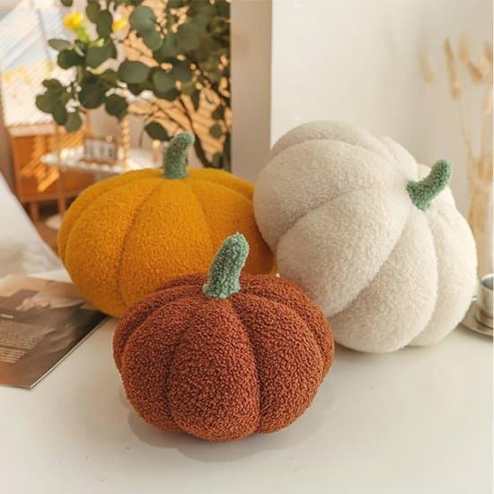 Græskar Pyntepude - Halloween Dekoration - 20cm Gul