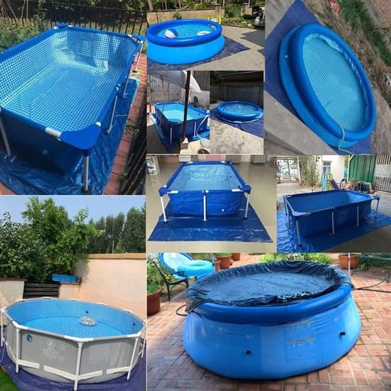 Vattentät poolmatta - Poolskyddsmatta - Vikbar - Polyestertyg - 200 x 300 cm - Säkerhetsvarningar - Poolskydd