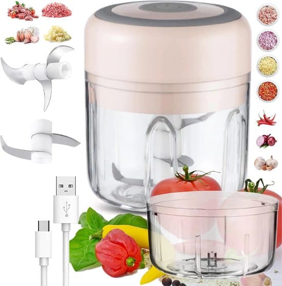 Elektrisk Mini Foodprocessor - Løg/Hvidløg/Kød/Grøntsagshakker - Multifunktionel