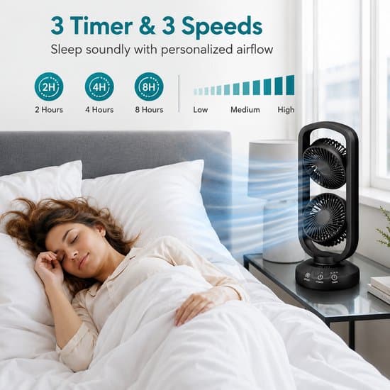 Bordventilator 40 cm – 105° Oscillation – 3 Tilstande – Timer – USB-C Tilslutning – Bærbar – Sort