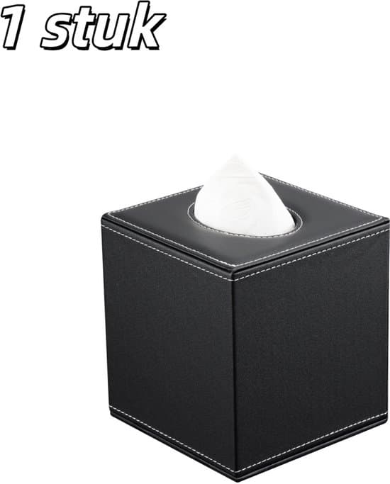 Faux læder rektangulær tissueboks (sort, 13,5x13,5x14,7cm)
