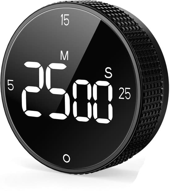 Digital kökstimer — Visuell timer — Stor LED-display — Självgående timer — Kökstimer — Svart