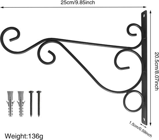 2-pack väggmonterade svarta metallkrokar för växter/lyktor