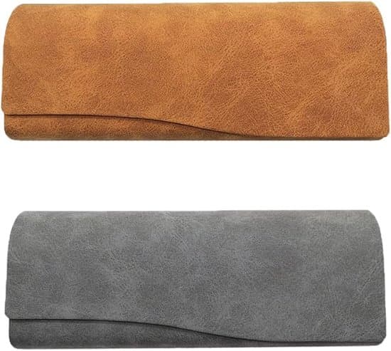 2-pack bruna och grå hårda glasögonfodral och påsar