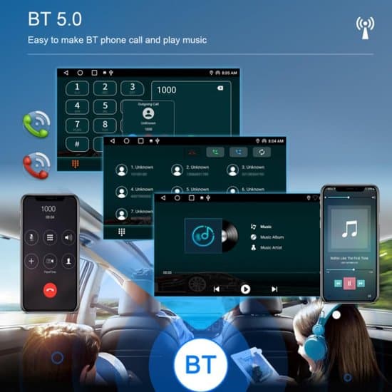 2-i-1 trådlös CarPlay och Android Auto kompatibel med iOS/Android-system, 2 GB RAM + 32 GB lagring, Android 13 och senare, stöder MirrorLink.