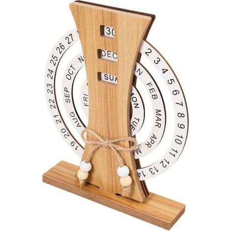 Utsökt träkalender, skrivbordsprydnad, evighetskalender i trä, dekorativ träkalender