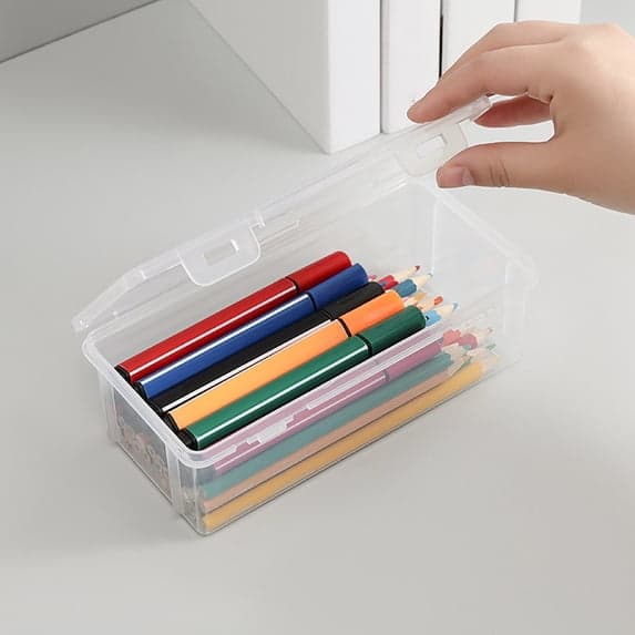 Extra stor plastpennfodral stapelbar halvtransparent låda