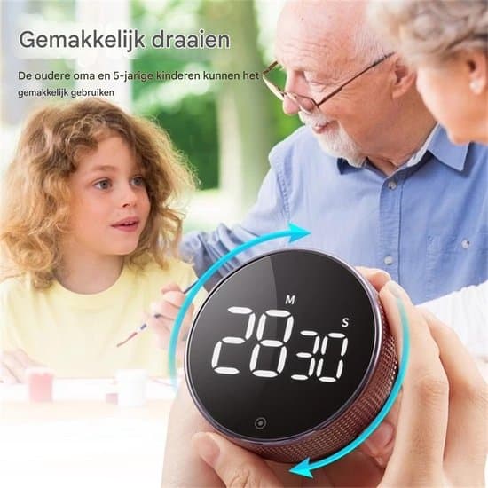 1 stk. digital køkkentimer (8x8x2cm), grå LED stort display magnetisk nedtælling