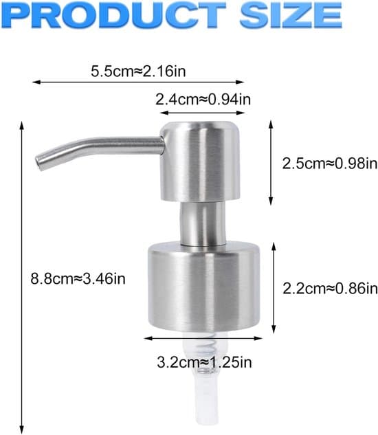 2-pak sæbedispenser erstatningspumper i rustfrit stål - Moderne design - Børstet stål - Holdbare pumper i rustfrit stål til sæbedispenserflasker