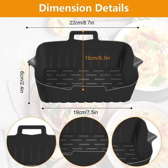 2-delad 19x6cm Silikon Air Fryer Foder/Bakform Set - Svart