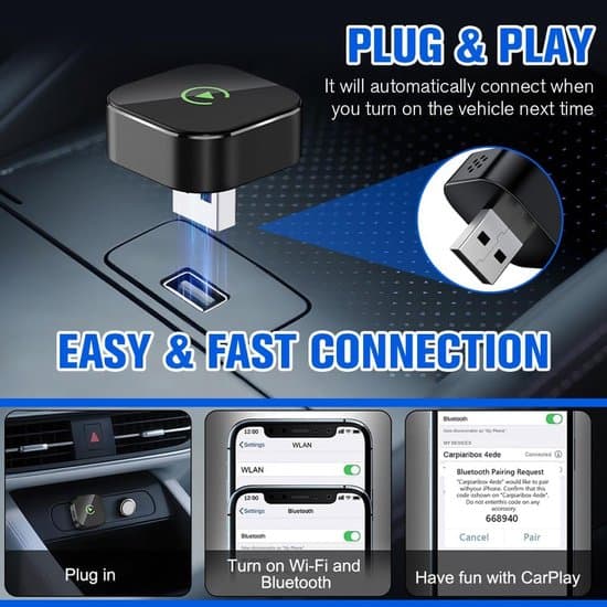 Trådløs CarPlay-adapter til biler, plug and play, understøtter Android Auto