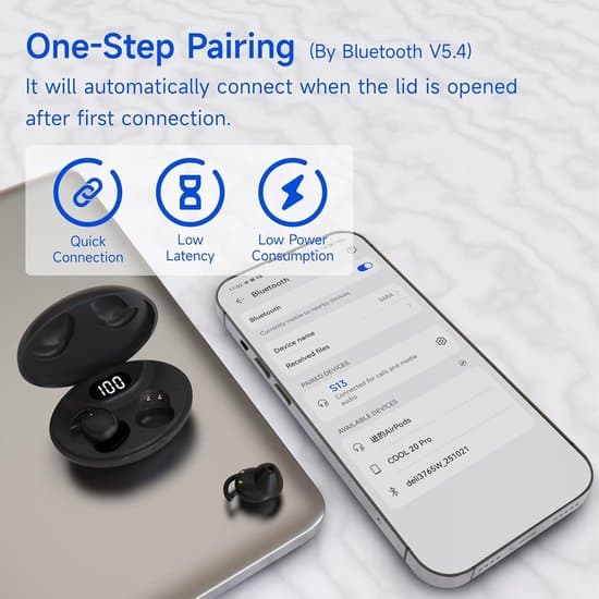 Mini In-Ear Bluetooth Sidosovande Hörlurar med LED-display, Svart