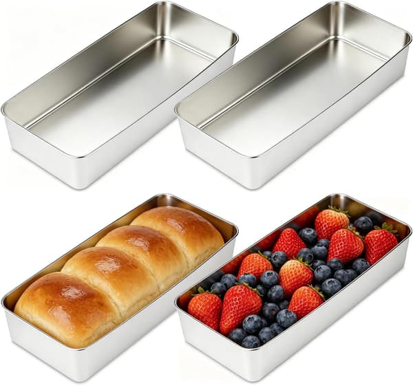 4-delt rektangulær bageform i rustfrit stål, non-stick bageform i rustfrit stål til brød, kager, toast, desserter, tærter, lasagne