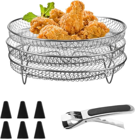 Tre stabelbare airfryer-kurve, 20 cm diameter rustfrit stål