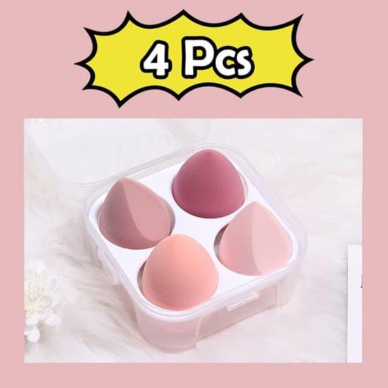 4-delt latexfri tør og våd makeupsvampesæt til BB Cream & Foundation
