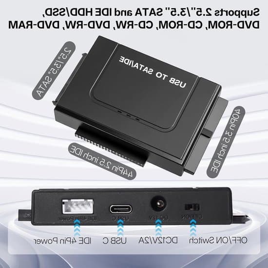 USB 3.1 till IDE/SATA hårddiskadapter, för 2,5-tums/3,5-tums hårddiskar/SSD:er, utrustad med 12V/2A strömförsörjning, för Windows/MacOS/Linux-system,...