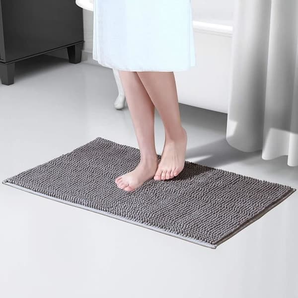 Badrumsmatta - Chenille mikrofiber - Halkfri - 60cm x 40cm - Grå