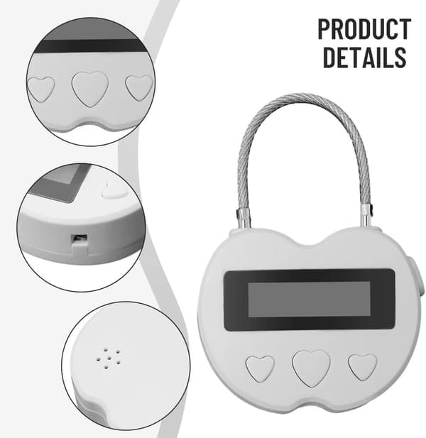 Två smarta timerlås med LCD-display, USB-laddning, tillfällig timer, hänglås, elektronisk resetimer, vit.