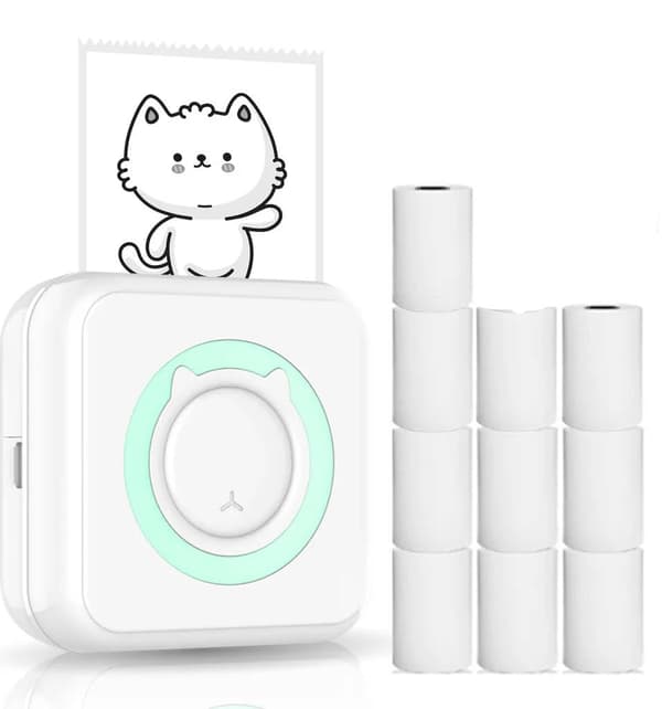 Multifunktionel mini termisk printer, Bluetooth smartphone fotoprinter, trådløs instant printer, 11 ruller termisk papir, kompatibel med iOS og Android.