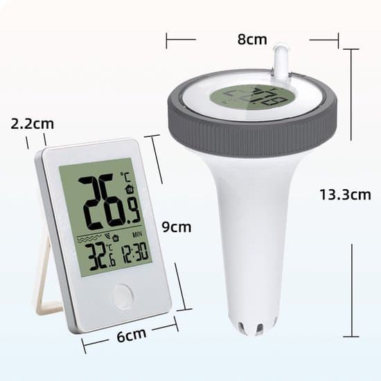 Pooltermometer - Trådlös flytande pooltermometer - Vattentermometer med LCD-display - Vit