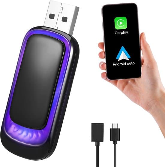 2-i-1 trådlös CarPlay- och Android Auto-adapter, USB A till C