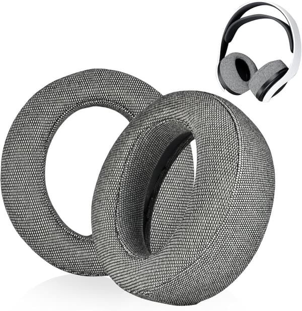 1 par erstatningsørepuder til Sony PlayStation 5 Pulse PS5 3D trådløst headset læder ørekopper patchwork ørekopper grå finish