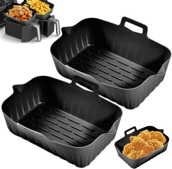 2-delt 19x6 cm silikone airfryer-indsats/bageformssæt - Sort
