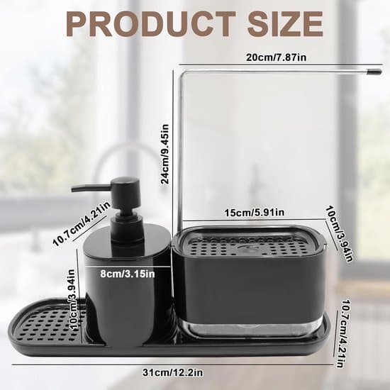 4-i-1 Vask Organizer: Sæbedispenser, Svamp & Viskestykkeholder - Sort