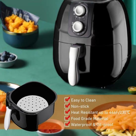 Airfryer bagepapir, 100 ark, perforeret dampindsats, 8 tommer