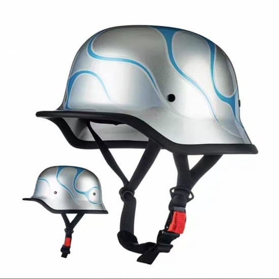 Motorcykelhjelm, retro jethjelm med quick-release, sølvblå