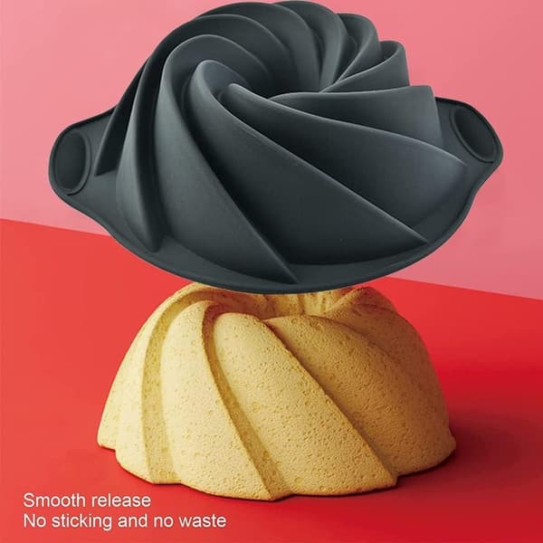 22 cm rund non-stick silikonbakform - Bunt kakform, muffinsform, puddingform - munkkakform, mörkgrå.