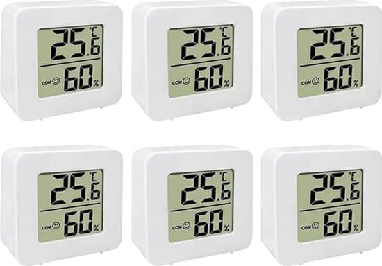 6-delad mini digital termometer/hygrometer, LCD-display, självhäftande
