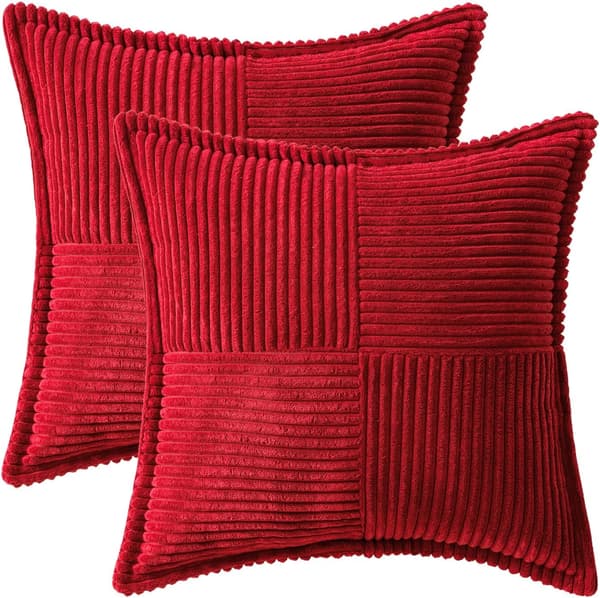 2-pack bredrandiga lapptäcks-prydnadskuddöverdrag (45x45cm, röd)