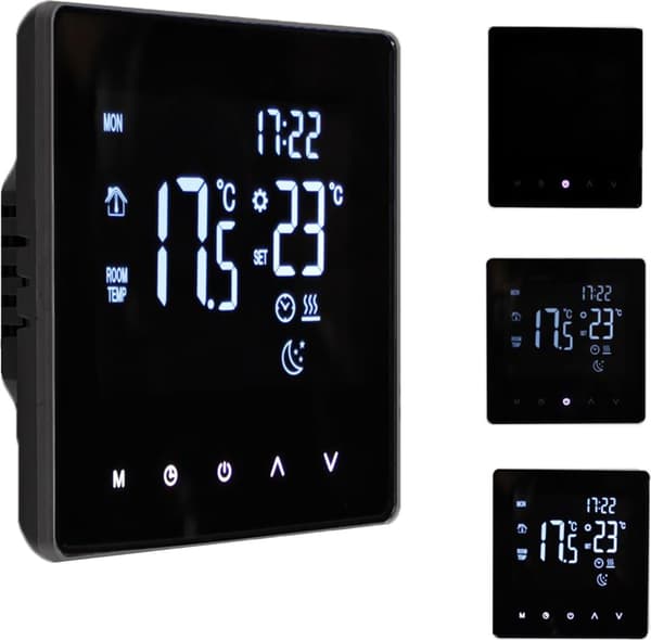 Programmerbar temperaturregulator til gulvvarme, indendørs termometer, rumtermostat, sort