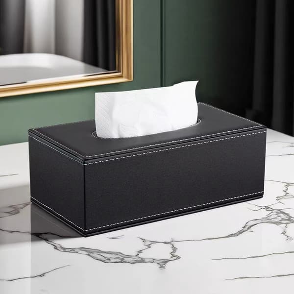Servietboks, kunstlæder servietboks, sort servietboks, mode, 24*12*9cm, læder servietboksholder, rektangulær servietboksholder, sort