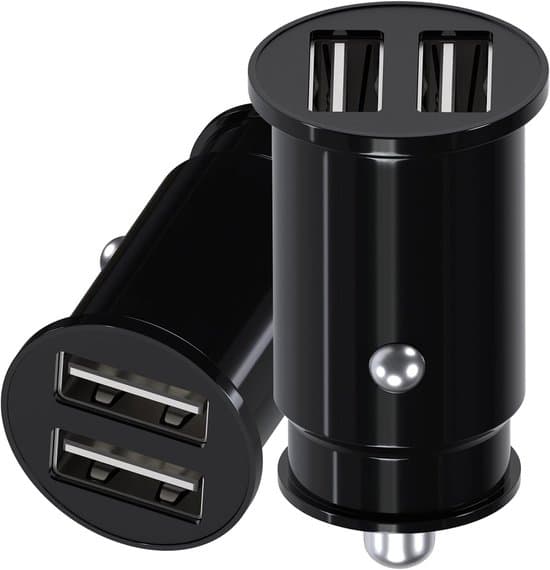 2-pack Mini Dubbel USB Billaddare Svart, Kompakt Cigarettändaradapter för Smartphone, Surfplatta, Navigation