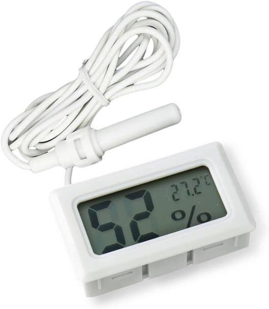 2-delad 2-i-1 digital LCD-termometer/hygrometer, extern sensor, för reptiler/akvarium/fjäderfä, vit.