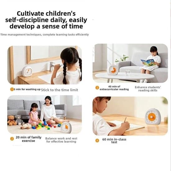 Visuel Timer - Timer - 9x9,5 cm - Genopladelig - Studietimer til Børn og Voksne - ADHD Timer - Køkkentimer - Magnetisk - Hvid og Orange
