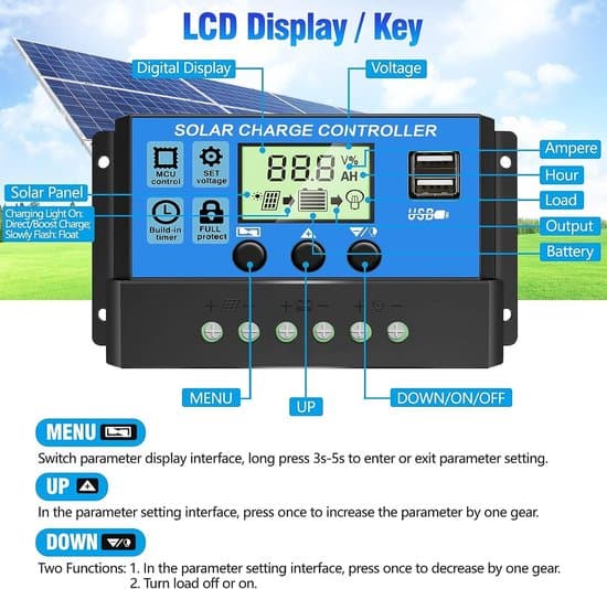 30A Solar Charge Controller - 12V/24V Solar Panel Controller - med justerbar LCD-skærm - Dobbelte USB-porte Timerindstillinger - Laderegulator