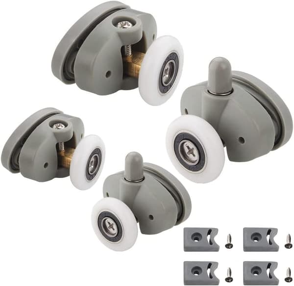 Fire 25 mm skydedørsruller til bruser, velegnet til 4-6 mm glashuller.