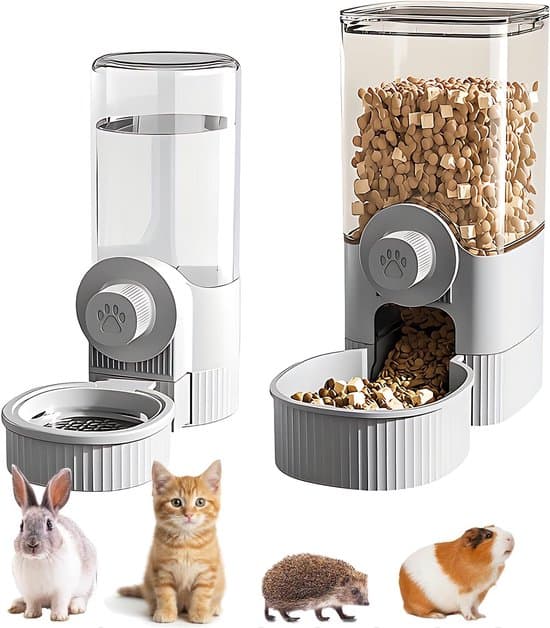 Automatisk Foder- och Vattendispenser Set Kanin-Marsvin Hängande Gravitation 1200ml Grå