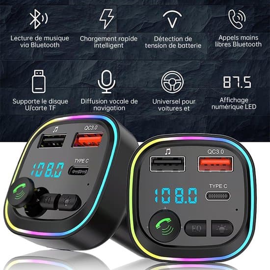5x5x7.5cm Bluetooth 5.3 FM Biltransmitter - Sort