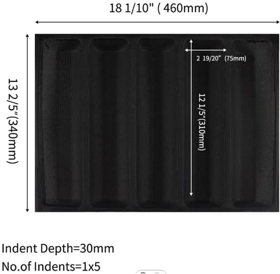 Silikone Baguetteforme - 5-slids Perforeret Non-Stick Brødbageplade - 46×34 mm - Sort