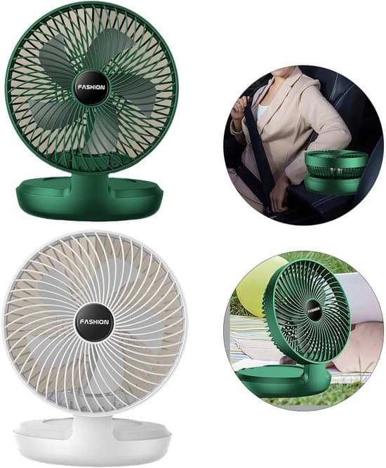 Bordventilator - USB-ventilator - 90° foldbar - Lille - Vægmontering - Trådløs - USB genopladelig ventilator - Med krog - Hvid
