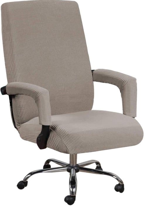 Kontorstolbetræk - Elastisk computerstolbetræk med armlæn - Størrelse L - Gråbrun - Polyester
