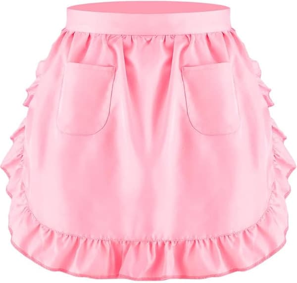 Förkläde med dubbel midja, volangförkläde, slitstarkt hembiträdesförkläde - rosa