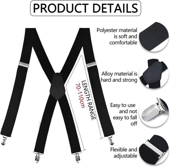 Mænds X-formede brede retro selerem med robuste clips - Sort, størrelse L