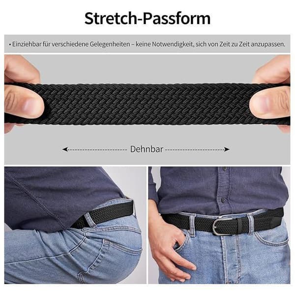 Unisex elastisk flettet bælte - sort