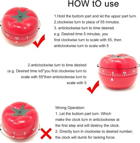 Køkkenur - Analog - Madlavningsur - Tomatur - Timer - 60 minutter - Tomatform