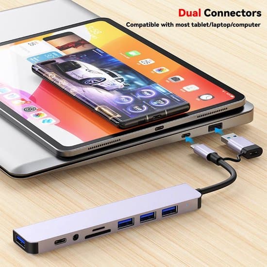 USB-C Hub - 8-i-1 USB-splitter - Sølv